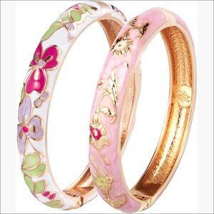 Alloy Enamel Bangle Bracelet Set with Spring Hinge Clasp